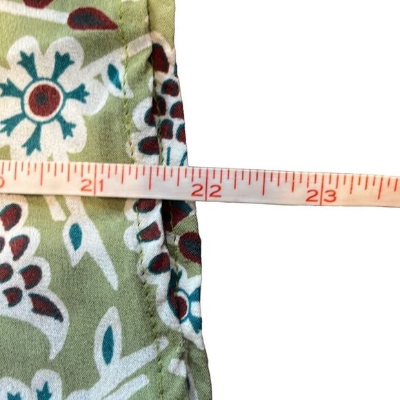 Loco Lindo Y2K Vintage Small Green Floral Silky Ruched Front Tie Blouse Top - Picture 7 of 7